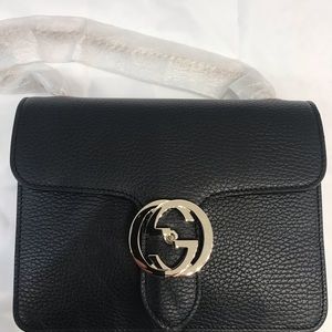 Gucci interlocking chain black leather bag